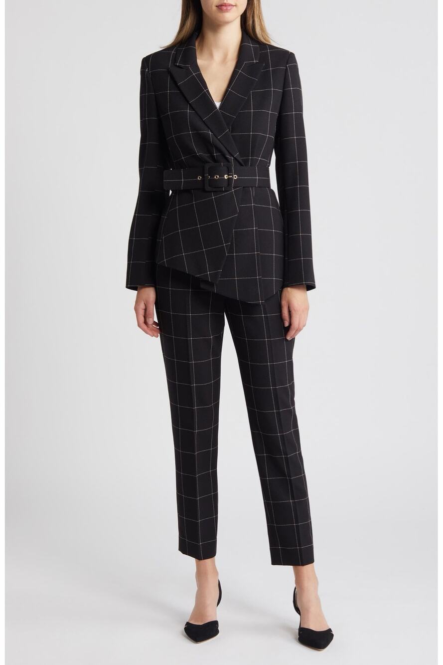 Tahari‎ ASL Windowpane Check Belted Blazer & Pants Set NWT size 12